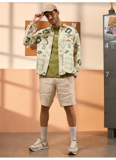 Beyoung Beige and Green Printed Shirt for Men  - Image 4