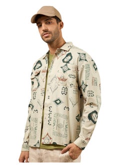 Beyoung Beige and Green Printed Shirt for Men  - Image 1