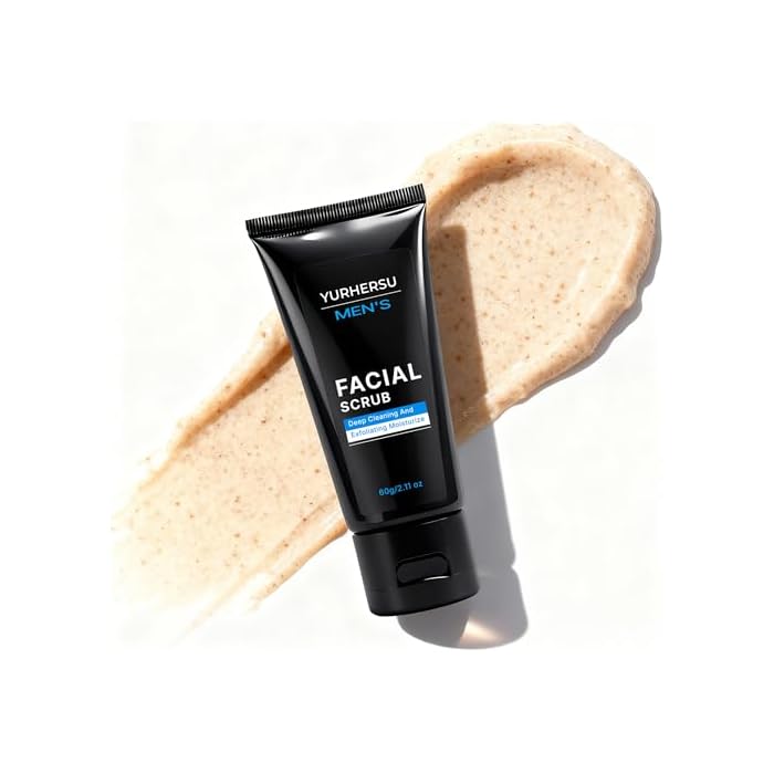 Facial Exfoliating Face Scrub, Facial Cleanser for Men, Smooths Skin & Removes Dead Skin, Dirt & Oil, Helps Soften Tough Hair, Hydrating Face Wash Gentle Exfoliator, Men's Skincare, 2.11 oz