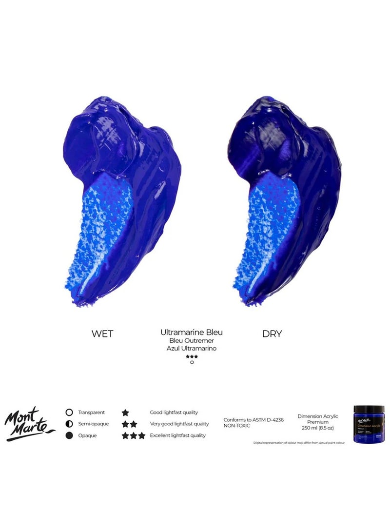 Mont Marte Premium Dimension Acrylic Paint 250ml Content Ultramarine Blue - Image 2
