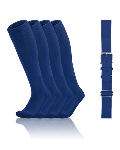 QBK Toddler Baseball Socks And Belt Youth Softball Tee Ball Combo Set for Boy Girl (2 Pairs of Socks & 1 Belt)(ROYAL BLUE,2-4T) - Image 1