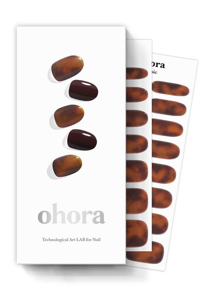 ohora Semi Cured Gel Nail Strips (N Pumpkin Swirl) - Works with Any UV/LED Lamps, Salon-Quality, Long Lasting, Easy to Apply & Remove - Includes 2 Prep Pads, Nail File & Wooden Stick
