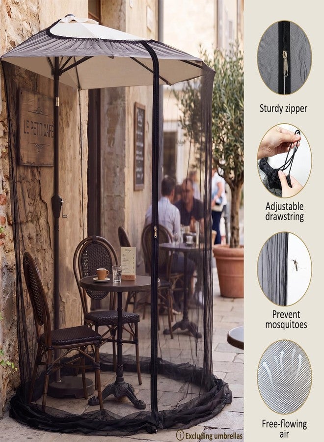 Yahenda 9ft Half Patio Umbrella Mosquito Net Enclosure with Zipper Door, Heavy-Duty Outdoor Bug Screen with Adjustable Drawstring & Weighted Base for Backyard, Balcony, Terrace Living, Camping - Image 3