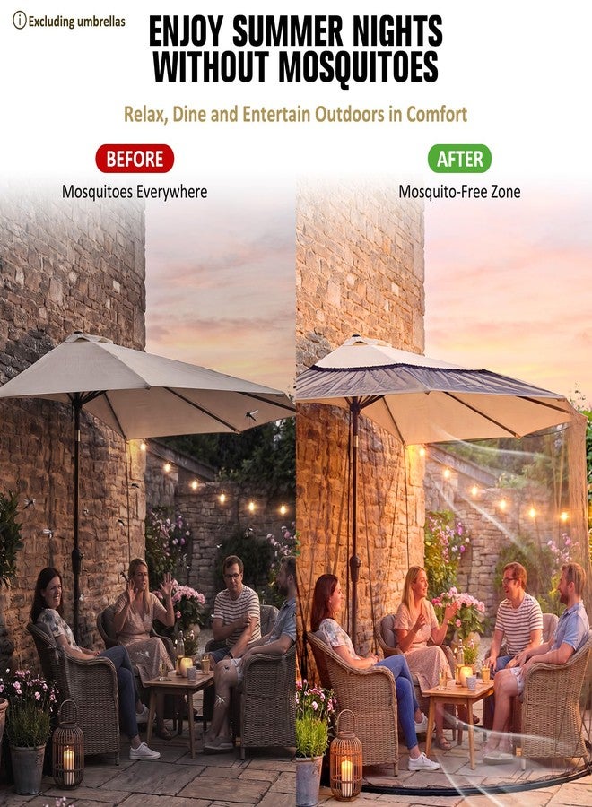 Yahenda 9ft Half Patio Umbrella Mosquito Net Enclosure with Zipper Door, Heavy-Duty Outdoor Bug Screen with Adjustable Drawstring & Weighted Base for Backyard, Balcony, Terrace Living, Camping - Image 5