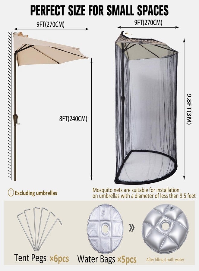 Yahenda 9ft Half Patio Umbrella Mosquito Net Enclosure with Zipper Door, Heavy-Duty Outdoor Bug Screen with Adjustable Drawstring & Weighted Base for Backyard, Balcony, Terrace Living, Camping - Image 2