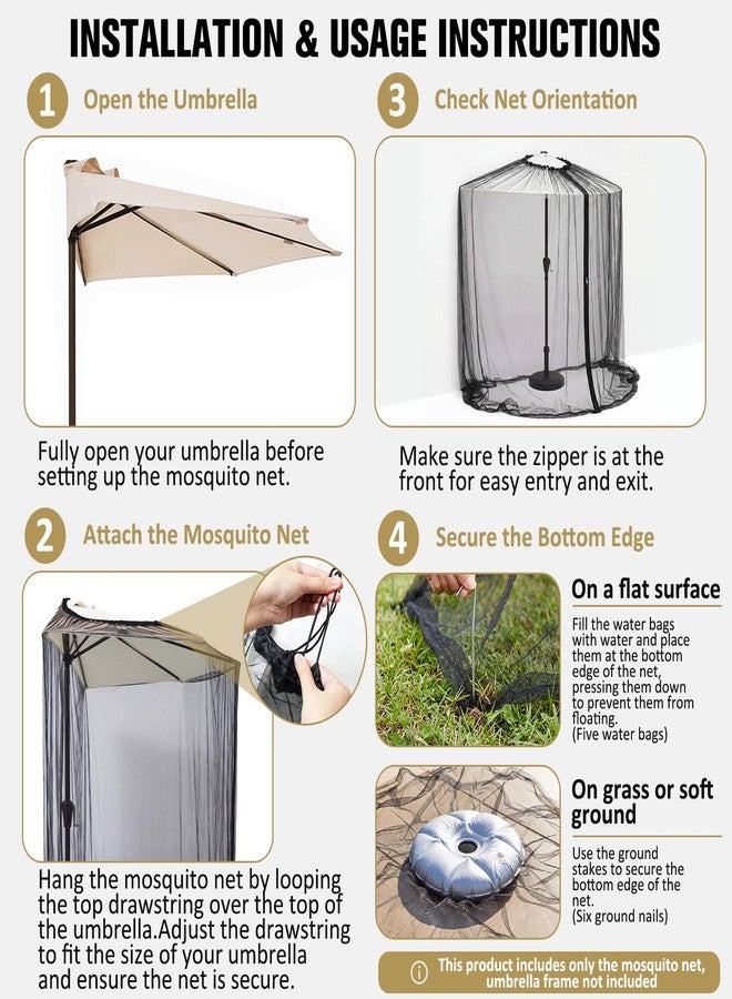 Yahenda 9ft Half Patio Umbrella Mosquito Net Enclosure with Zipper Door, Heavy-Duty Outdoor Bug Screen with Adjustable Drawstring & Weighted Base for Backyard, Balcony, Terrace Living, Camping - Image 4