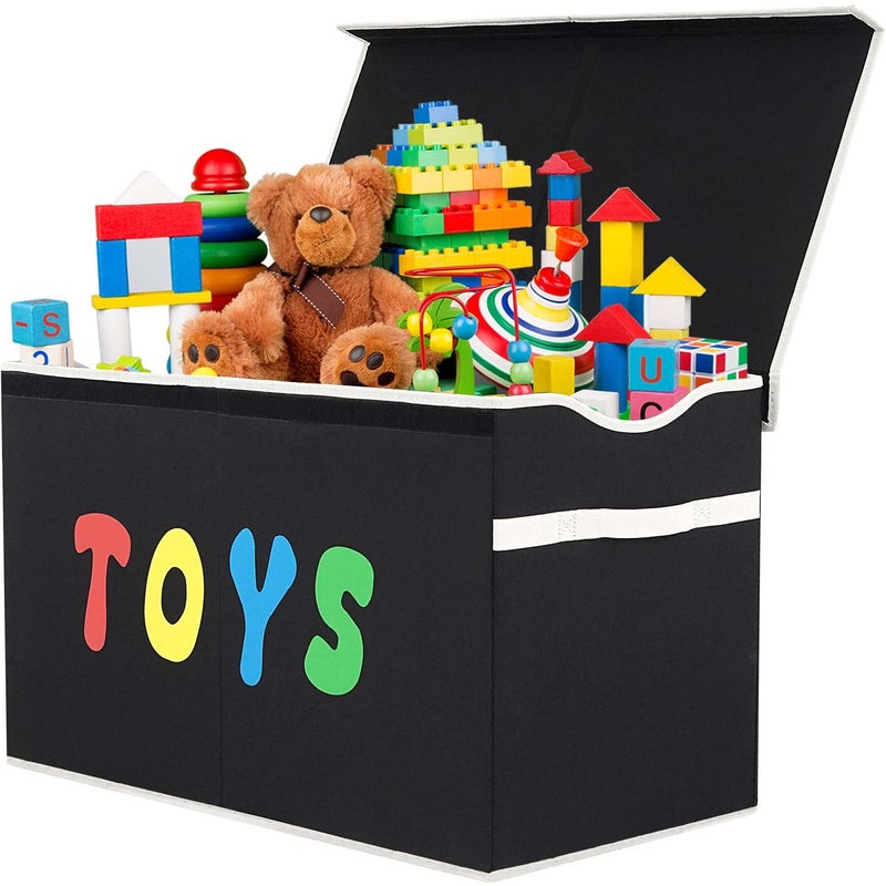YOLOXO YOLOXO Toy Box Chest Collapsible Sturdy Storage Bins with Lids Extra Large Kids Toy Storage Organizer Boxes Bins Baskets for Kids Boys Girls Nursery Room Playroom Closet BLACK 