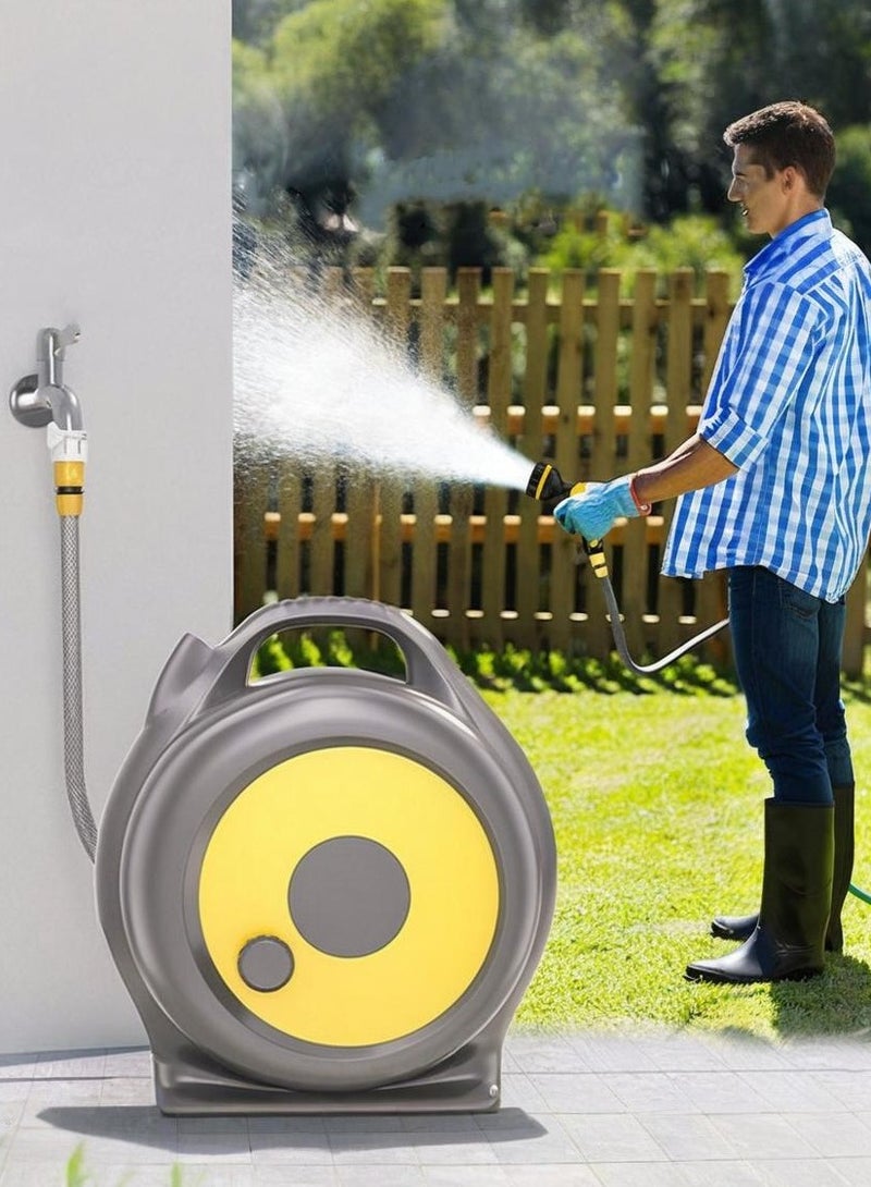 XiuWoo Hose Reel, Wall Mounted Portable Hose Pipe Reel 20M with 10 Modes of Adjustment Spray Gun Retractable and Simple Rewind, Nozzles Garden Lawn Watering Equipment for Balconies, Patios and Car Wash - Image 1