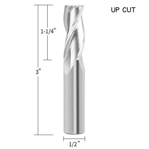 EANOSIC Upcut Spiral Router Bit 3-Flute with 1/2” Shank, 1/2” Cutting Diameter, 1-1/4” Cutting Length, Carbide CNC Router Bits End Mill for Wood Mortises Carving Engraving (3 inch Total Length) - Image 3