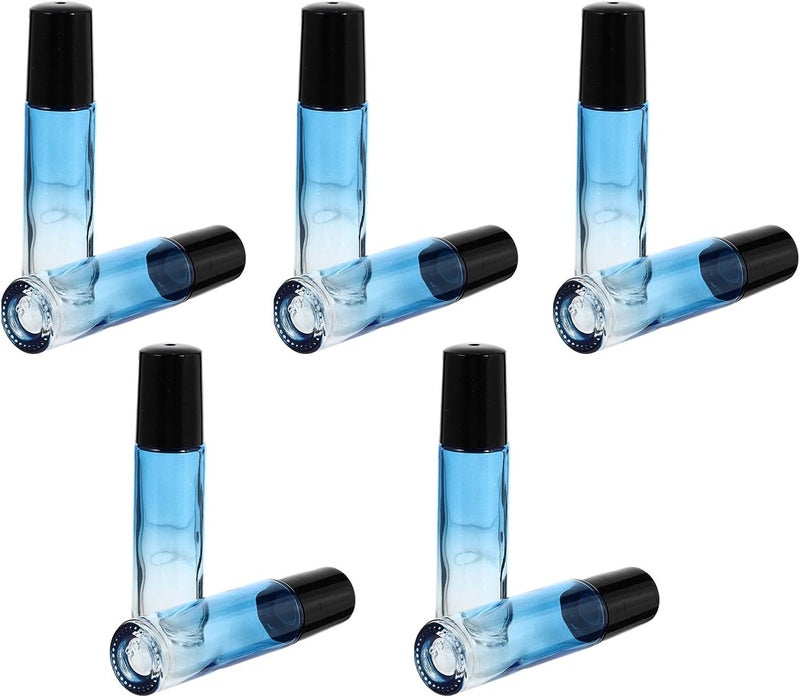10pcs 10ml Blue Gradient Glass Roller Bottles for Essential Oils with Black Caps Refillable Sub Bottles for Aromatherapy and Travel - Image 1