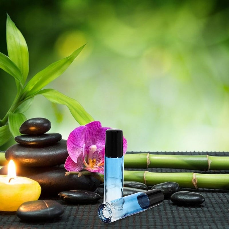 10pcs 10ml Blue Gradient Glass Roller Bottles for Essential Oils with Black Caps Refillable Sub Bottles for Aromatherapy and Travel - Image 5