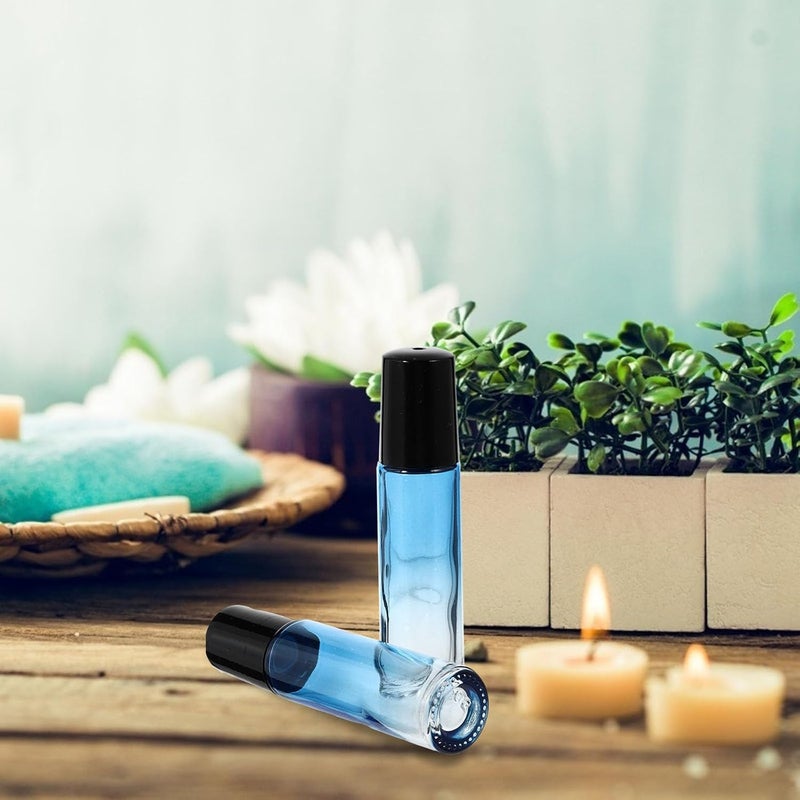 10pcs 10ml Blue Gradient Glass Roller Bottles for Essential Oils with Black Caps Refillable Sub Bottles for Aromatherapy and Travel - Image 4