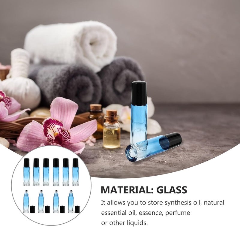 10pcs 10ml Blue Gradient Glass Roller Bottles for Essential Oils with Black Caps Refillable Sub Bottles for Aromatherapy and Travel - Image 2