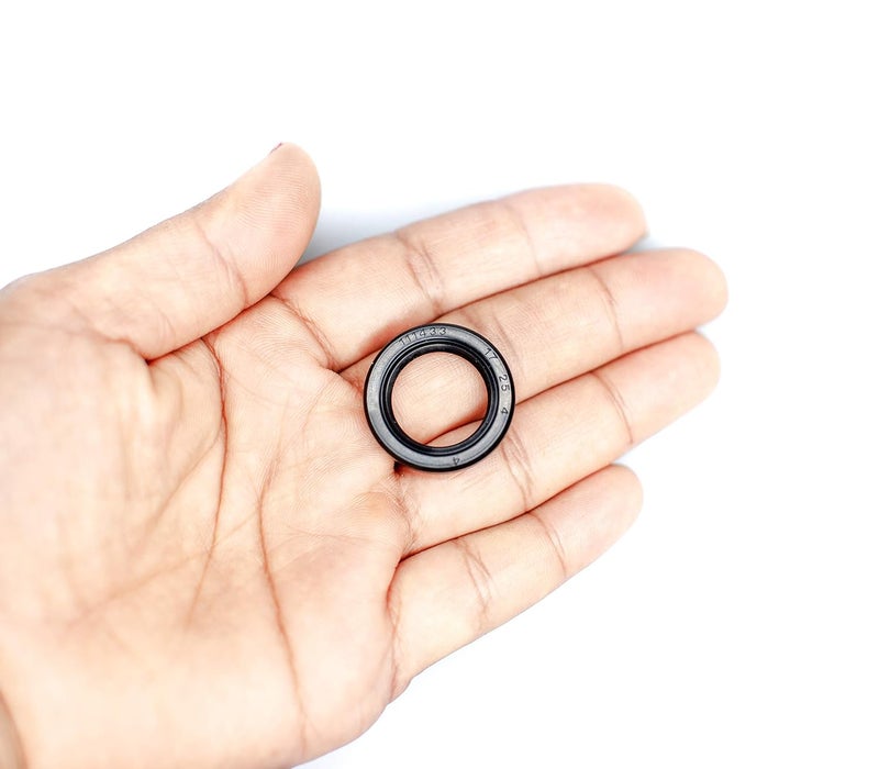 EAI Oil Seal 17mm X 25mm X 4mm TC Double Lip w/Spring. Metal Case w/Nitrile Rubber Coating - Image 1