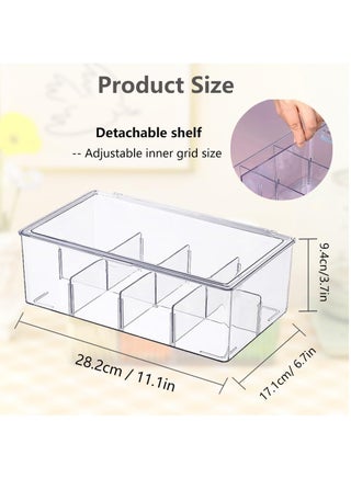 Clear Tea Bag Divided Storage Organizer, Tea Bag Holder Container Box With Lid, Suitable for Cabinet, Countertop, Hold Coffee Pods, Seasoning Packets, Condiments, 8 Sections (Transparent) - view 2