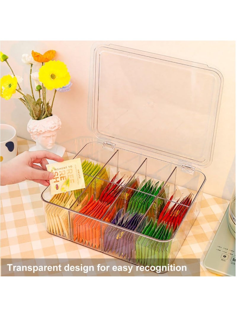 DUNISO Clear Tea Bag Divided Storage Organizer, Tea Bag Holder Container Box With Lid, Suitable for Cabinet, Countertop, Hold Coffee Pods, Seasoning Packets, Condiments, 8 Sections (Transparent)  - Image 5