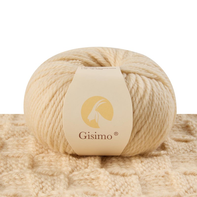 Gisimo 100% Merino Wool Yarn 3-Ply Luxurious and Soft Yarn for Hand Knitting & Crocheting (Apricot,1Ball) - Image 1
