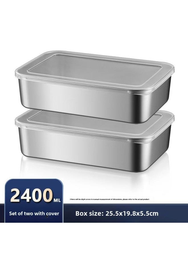 Stainless Steel Fresh-keeping Box Stall Picnic Box Rectangular Multi-purpose Box Refrigerator Stainless Steel Rectangular Plate-Specifications:Pack Of Two  With Lid-Color:410 Stainless Steel Square Plate  - Image 1