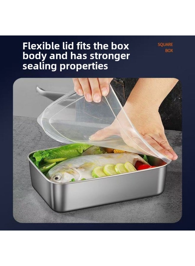 Stainless Steel Fresh-keeping Box Stall Picnic Box Rectangular Multi-purpose Box Refrigerator Stainless Steel Rectangular Plate-Specifications:Pack Of Two  With Lid-Color:410 Stainless Steel Square Plate  - Image 5