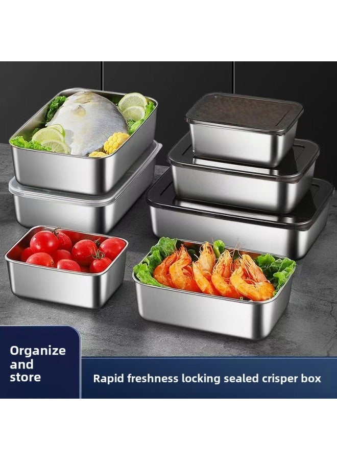 Stainless Steel Fresh-keeping Box Stall Picnic Box Rectangular Multi-purpose Box Refrigerator Stainless Steel Rectangular Plate-Specifications:Pack Of Two  With Lid-Color:410 Stainless Steel Square Plate  - Image 2