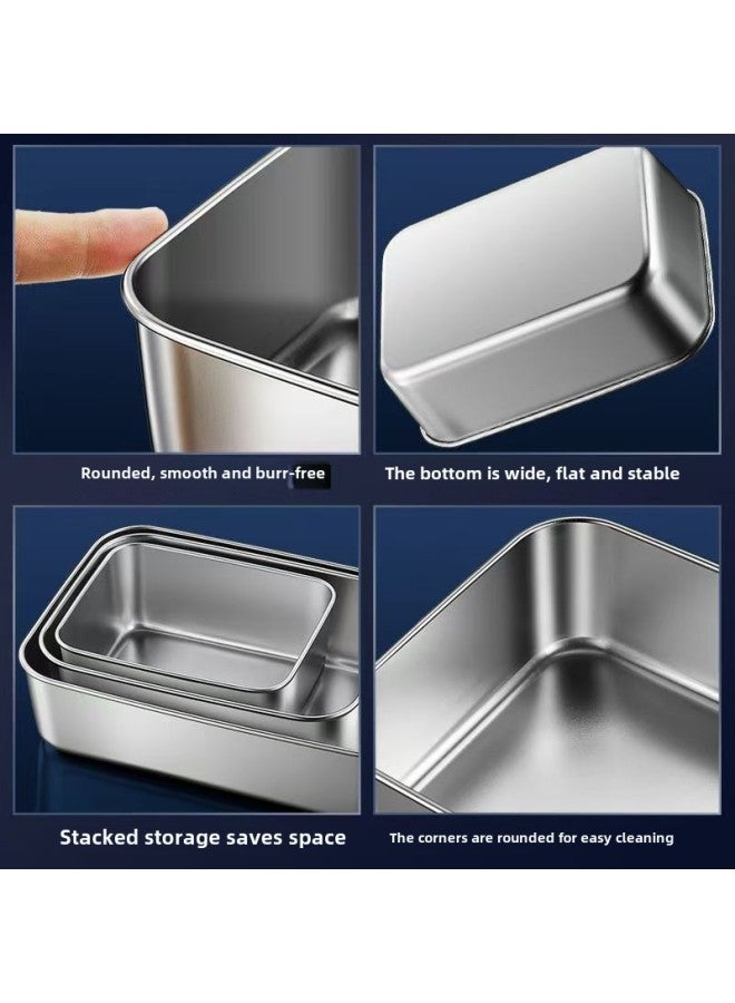 Stainless Steel Fresh-keeping Box Stall Picnic Box Rectangular Multi-purpose Box Refrigerator Stainless Steel Rectangular Plate-Specifications:Pack Of Two  With Lid-Color:410 Stainless Steel Square Plate  - Image 4