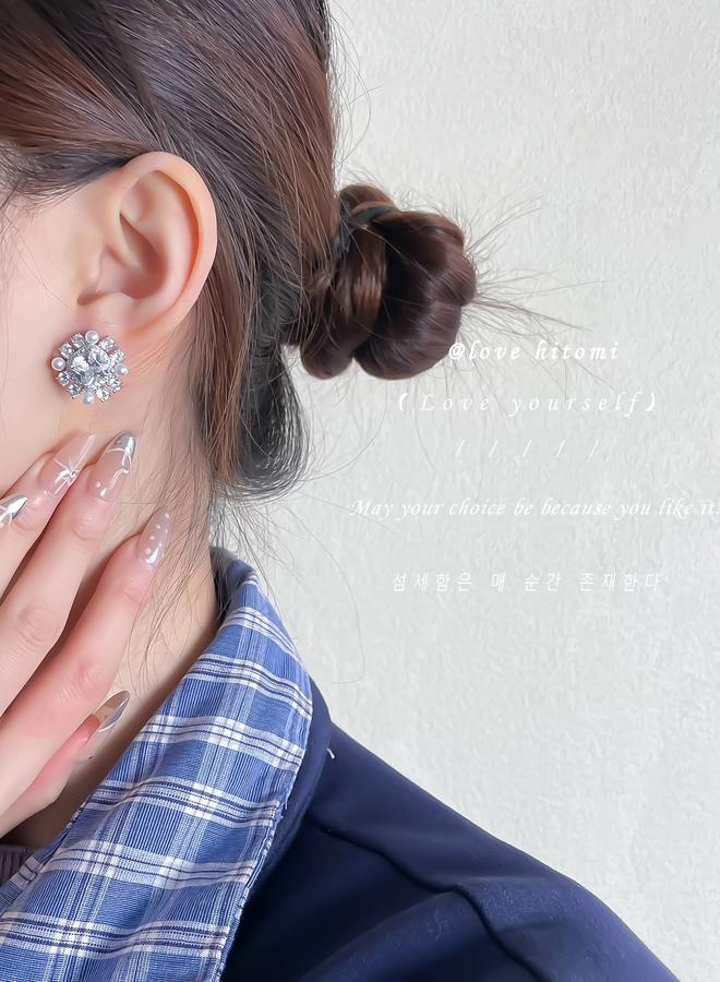 Take Two Square Shape Embellished Earrings with Faux Pearl - Image 4