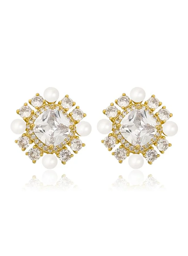 Take Two Black Take Two Square Shape Embellished Earrings with Faux Pearl for Women | Best Price UAE