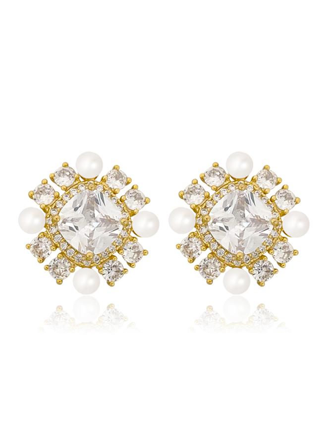 Take Two Square Shape Embellished Earrings with Faux Pearl - Image 3