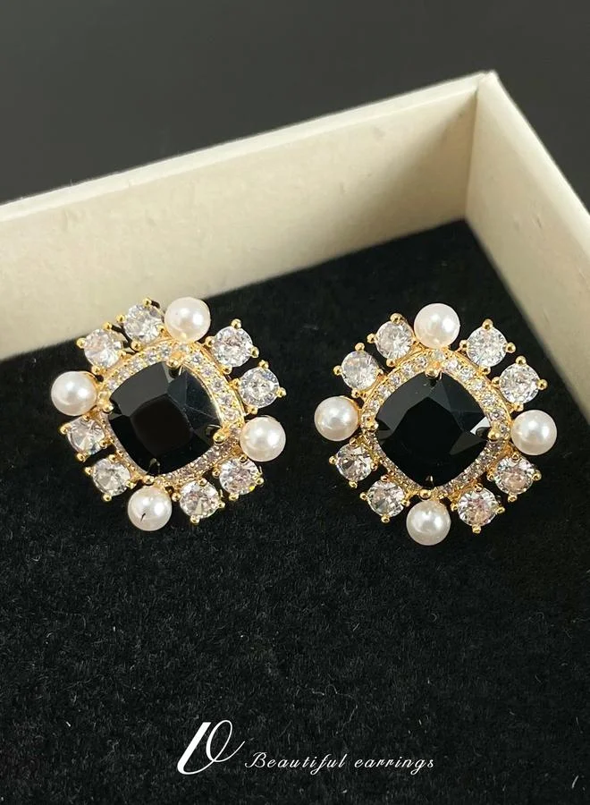 Take Two Take Two Square Shape Embellished Earrings with Faux Pearl