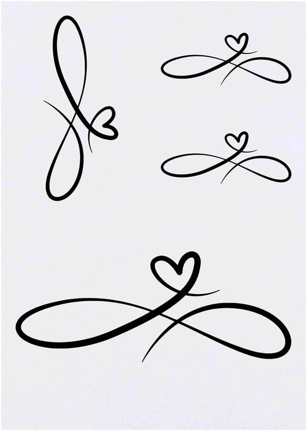 4 x Infinity Heart Temporary Tattoos Water Resistant SkinSafe NonToxic Transfers Mixed Sizes TO00046463