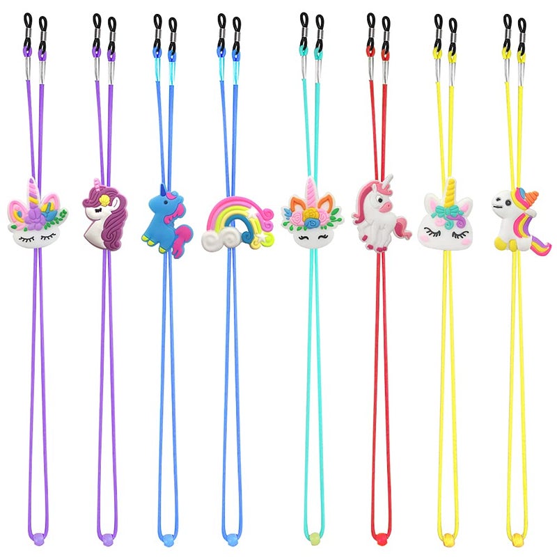 ZXSWEET 8PCS Kids Glasses Strap Unicorn Rainbow Adjuster Stretchy Eyeglass Strap for Girls Boys