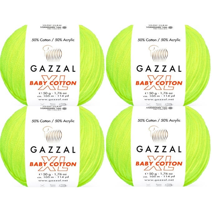 4 PACK SKEIN BABY COTTON XL 50 SOFT COTTON 50 PREMIUM ACRYLIC EACH 176 OZ 50G 114 YRDS 105MDK WORSTED BABY POPULAR YARN 4 PACK NEON YELLOW 3462