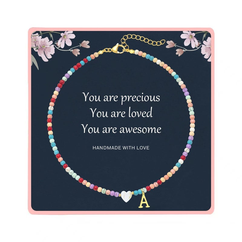 JUNYANGY Colorful Beaded love Initial Necklaces Gifts for Girls teens Kids Gifts Personalized Birthday Gifts gifts for grandkids Necklace for Girl Jewelry - Image 1