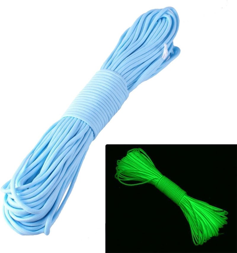 klarako 9 Strand 550 Luminous Glow in The Dark Paracord Parachute Cord (Blue, 50ft) - Image 1