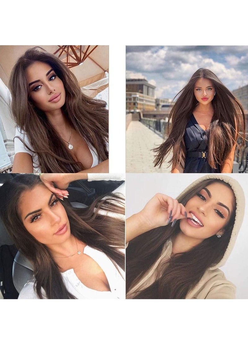 إستيل كستنائي # 6 بني طويل مستقيم الدانتيل الجبهة الباروكات الشعر غلويليس الطبيعية مقاومة للحرارة الاصطناعية الشعر للنساء 100٪ شعر مستعار أنيق - Image 5