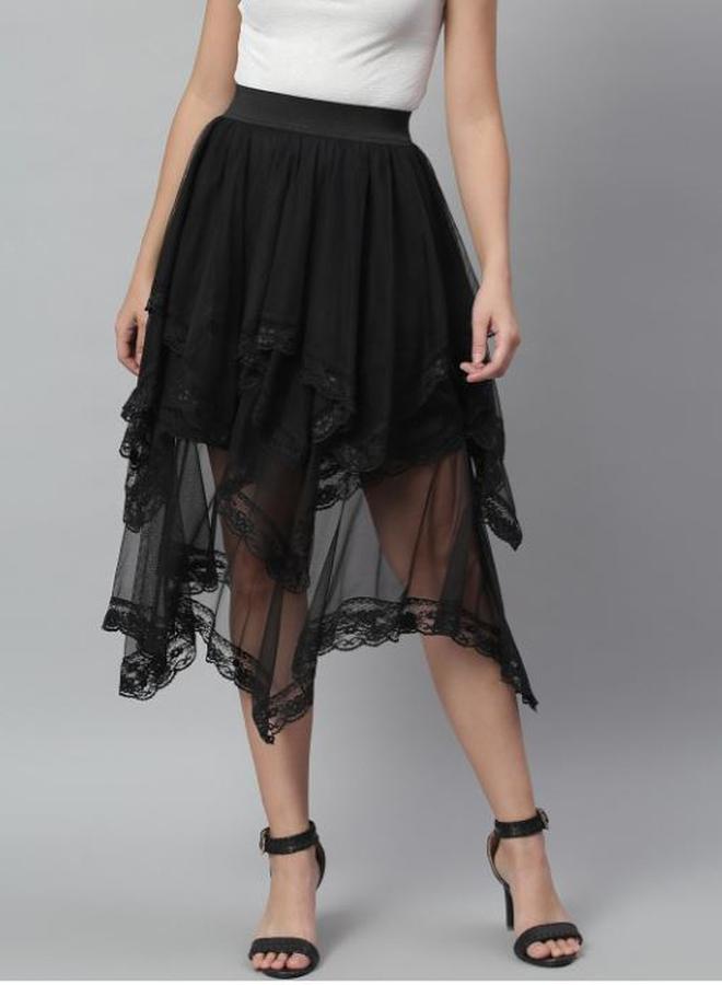 Kassually Kassually Mesh Insert Layered Sheer Midi Skirt  - Image 1