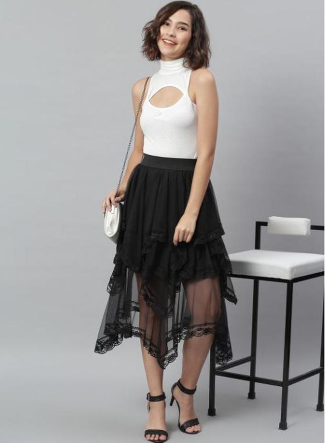 Kassually Kassually Mesh Insert Layered Sheer Midi Skirt  - Image 5
