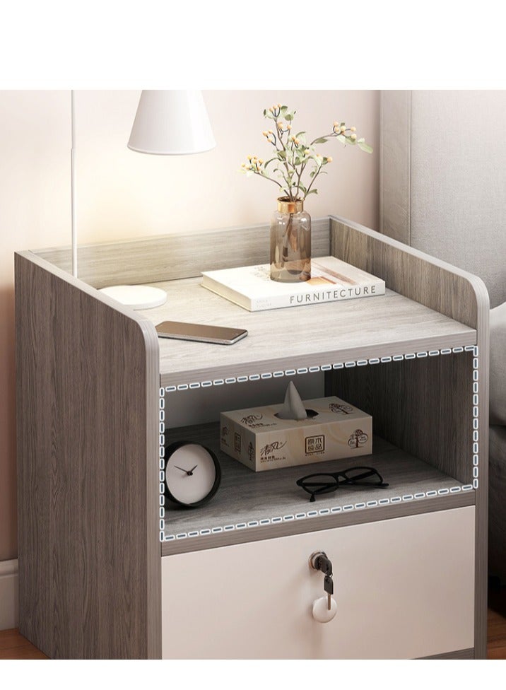 دوركو طاولات جانبية منزلية، خزانة تخزين بجانب السرير مع درج ورف مع قفل (33*26*40 سم) - Image 1