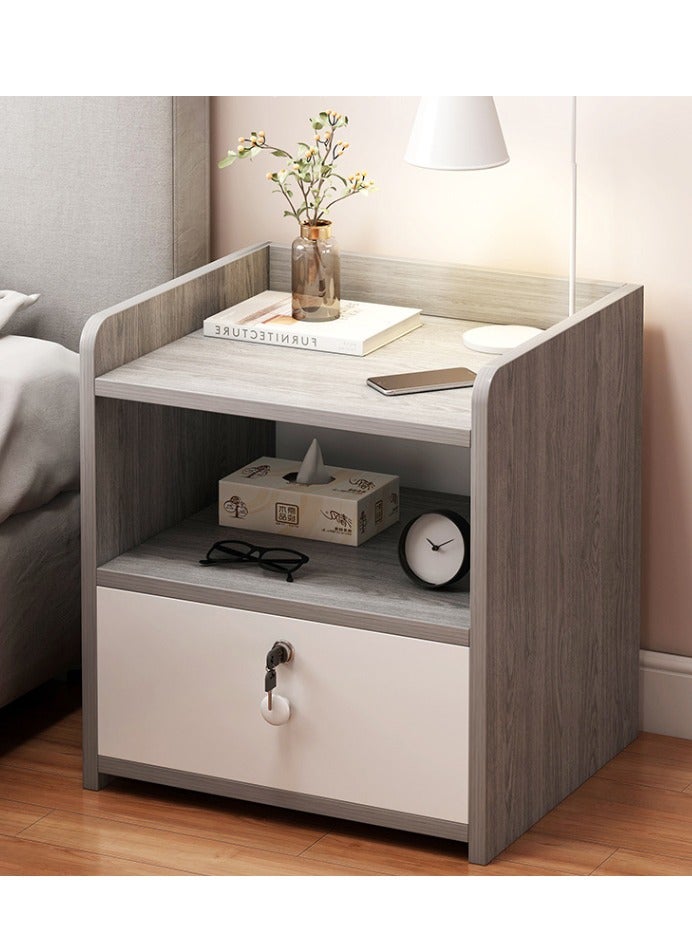 دوركو طاولات جانبية منزلية، خزانة تخزين بجانب السرير مع درج ورف مع قفل (33*26*40 سم) - Image 2