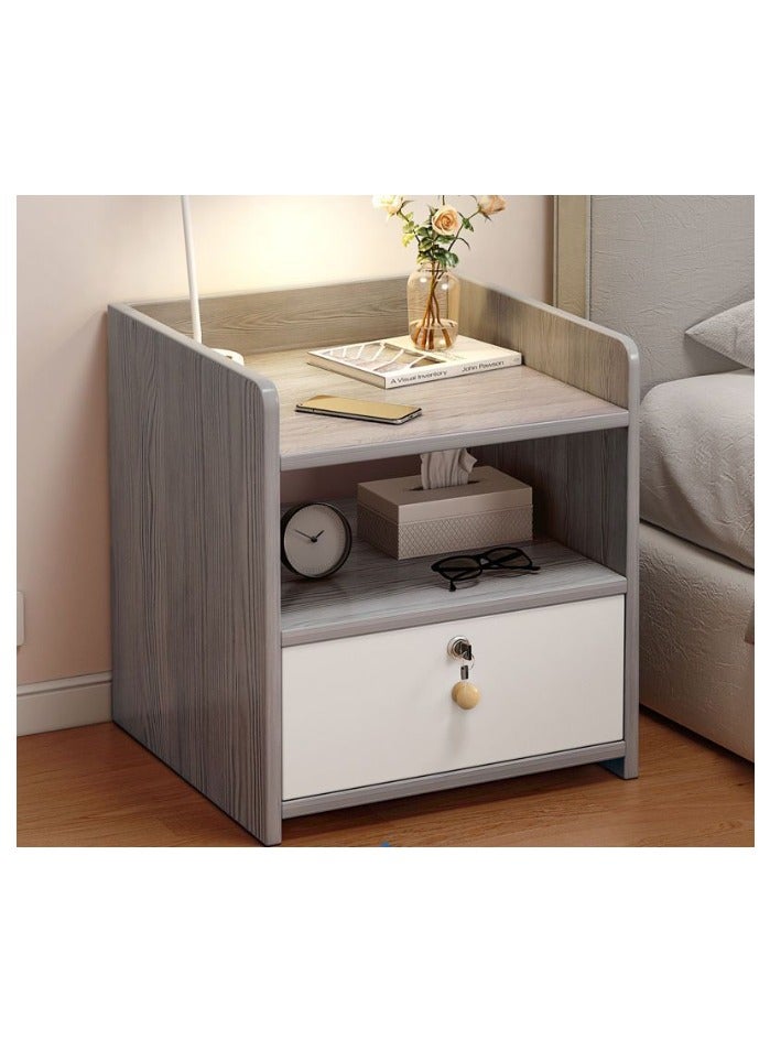 دوركو طاولات جانبية منزلية، خزانة تخزين بجانب السرير مع درج ورف مع قفل (33*26*40 سم) - Image 3
