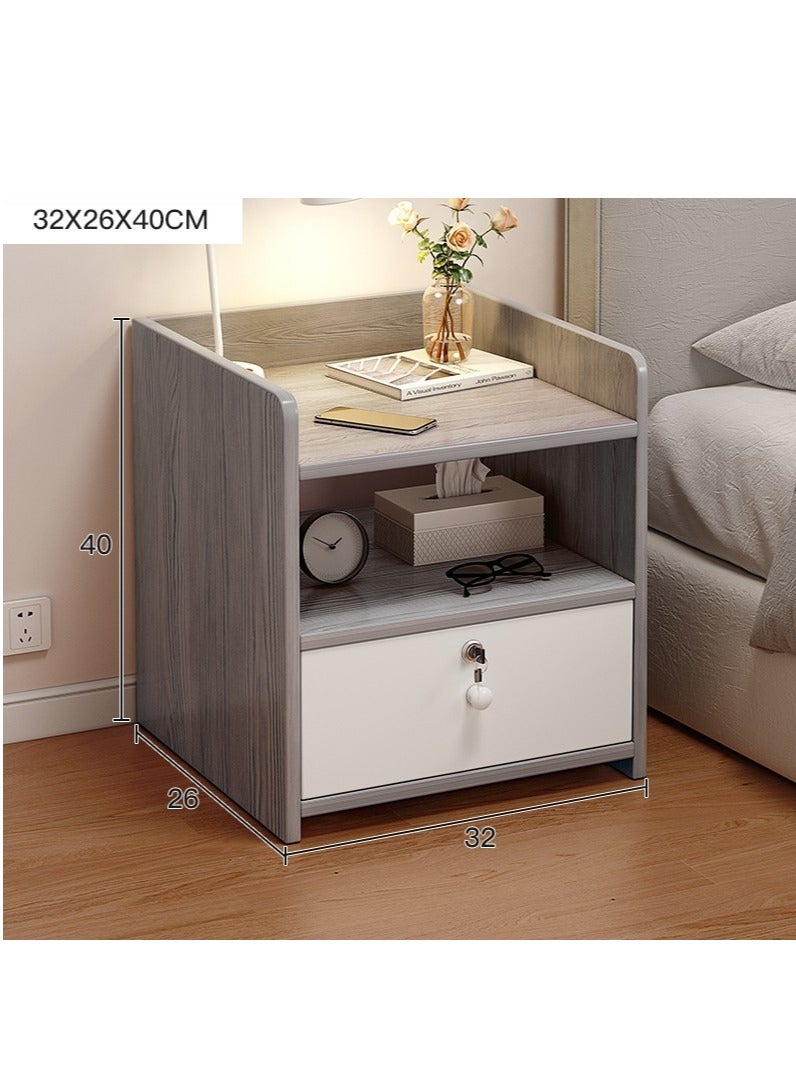 دوركو طاولات جانبية منزلية، خزانة تخزين بجانب السرير مع درج ورف مع قفل (33*26*40 سم) - Image 4