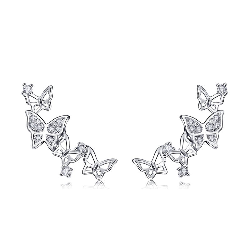 YOQUCOL Silver Tone 3D Butterfly Zirconia Crystal Ear Vine Climber Wrap Earrings For Women - Image 1