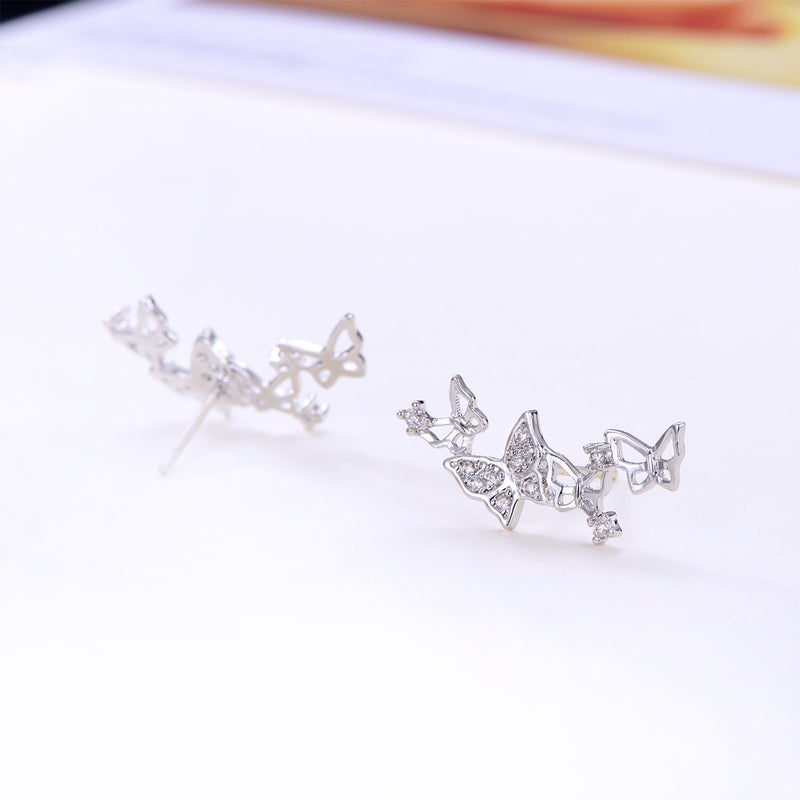 YOQUCOL Silver Tone 3D Butterfly Zirconia Crystal Ear Vine Climber Wrap Earrings For Women - Image 5
