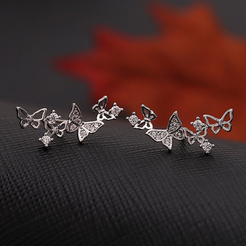 YOQUCOL Silver Tone 3D Butterfly Zirconia Crystal Ear Vine Climber Wrap Earrings For Women - Image 4