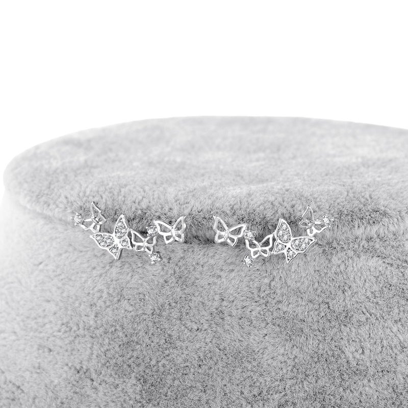 YOQUCOL Silver Tone 3D Butterfly Zirconia Crystal Ear Vine Climber Wrap Earrings For Women - Image 2