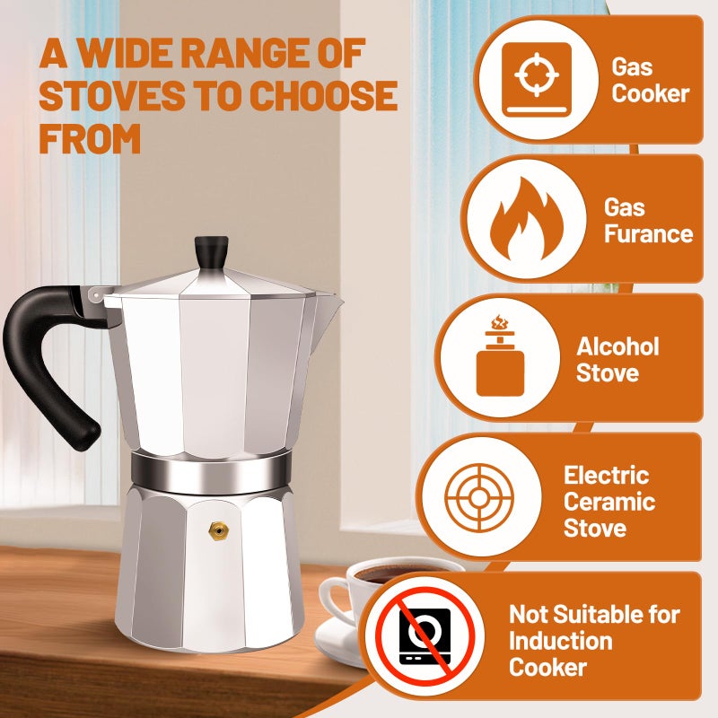 DITOSH 3 Cup Aluminum Espresso Stovetop Moka Pot Express Coffee Maker Percolator Italian Classic Mocha Coffee Machine for Italian and Cuban Cafe Brewing for Home & Camping 150ml 5oz - Image 4