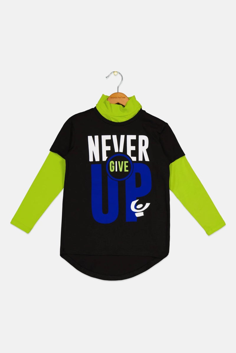 FREDDY Kids Girl Mock Neck Long Sleeves Graphic Print Top, Black - Image 2