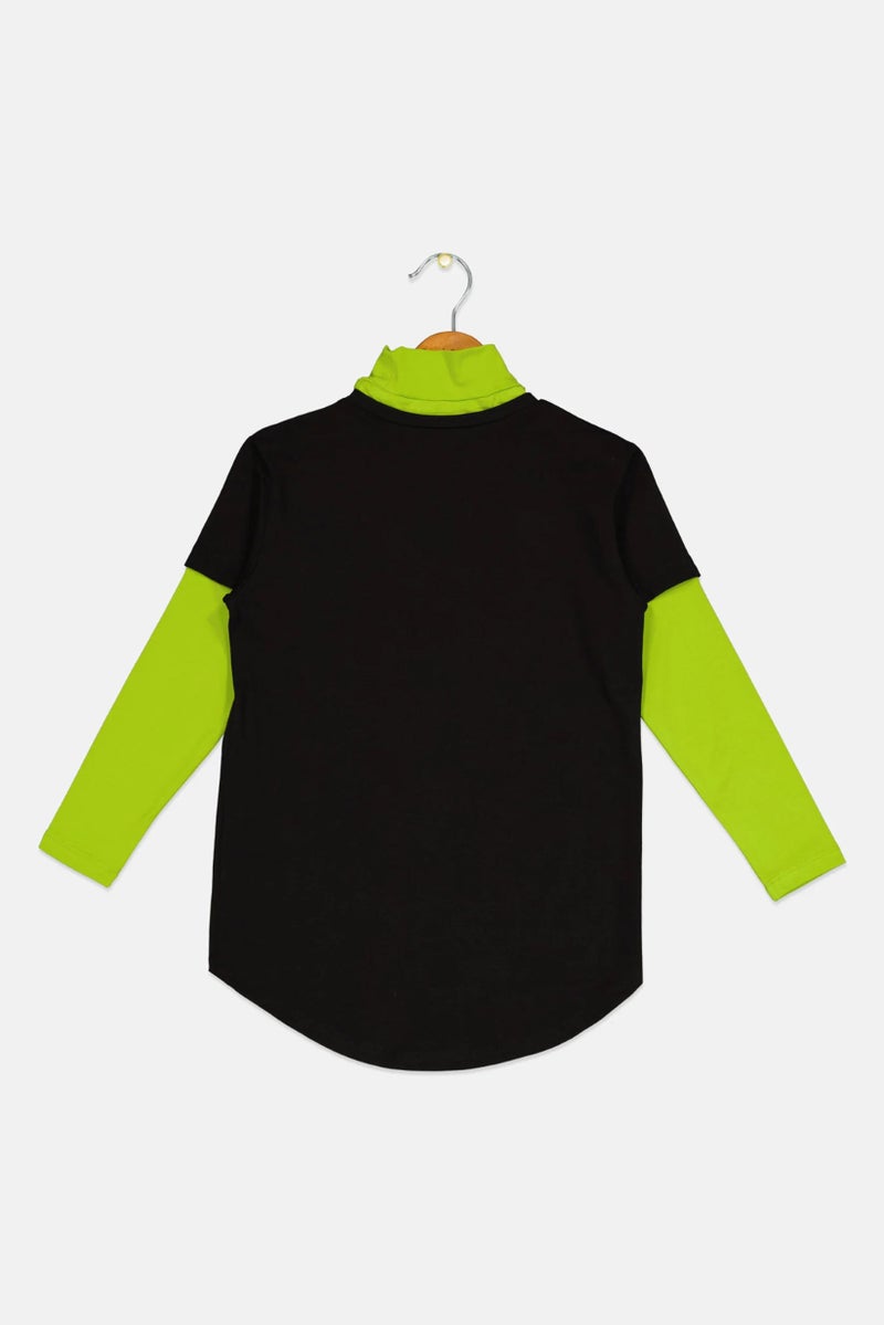 FREDDY Kids Girl Mock Neck Long Sleeves Graphic Print Top, Black - Image 3