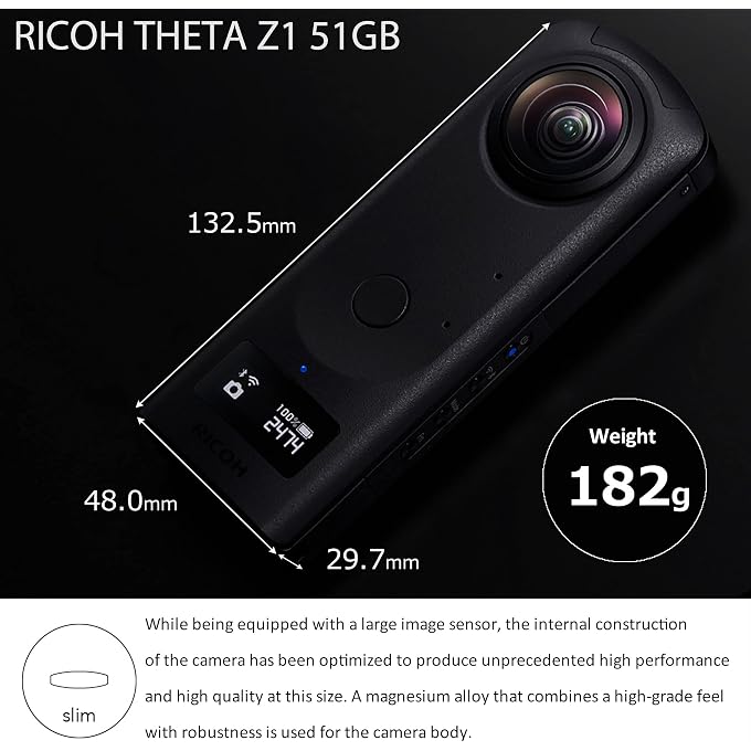 RICOH Theta Z1 51GB Black 360 Camera, Two 1.0-inch Back-Illuminated CMOS sensors, Increased 51GB Internal Memory, 23MP Images, 4K Video with Image stabilization, HDR, High-Speed Wireless Transfer | Dual 1.0 Back-Illuminated CMOS Sensors, ~23mp Stills, 4K Video with 3-Axis Rotational Stabilization, 51GB Internal Storage - Image 4