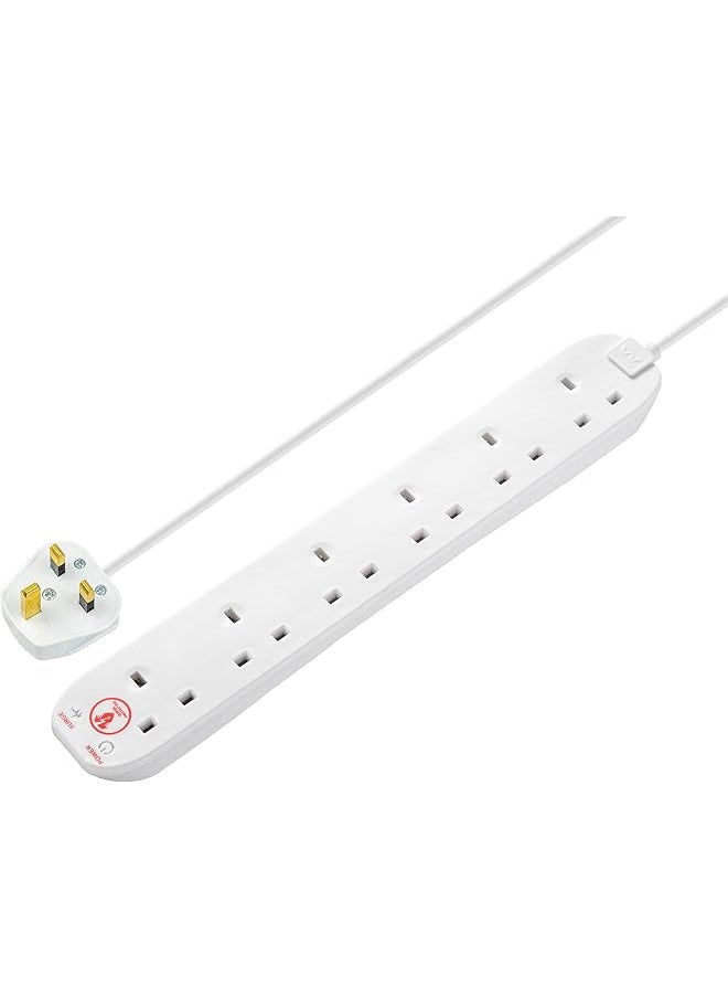 MASTERPLUG Masterplug SRG6210N-MP Six Socket Surge Protected Extension Lead, 2 Metres, White  - Image 1
